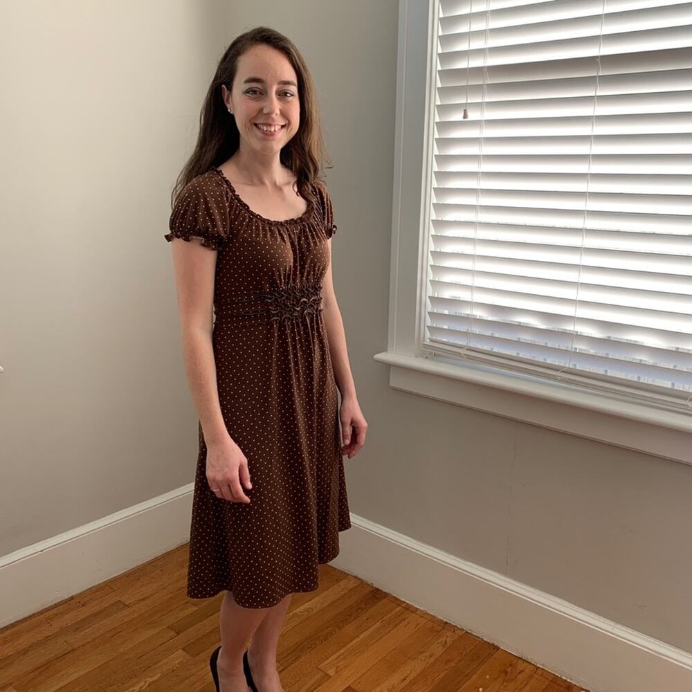 BCBGMAXAZRIA Brown W/Pokadots Dress, Size S